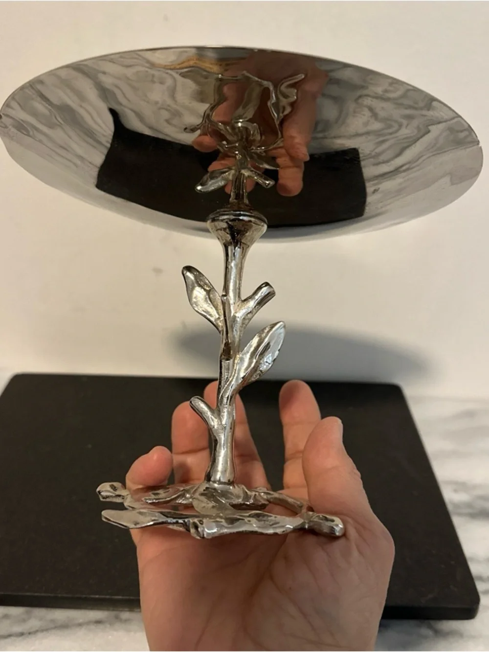 Michael Aram Silver Leaf Pedestal Fruit Bowl - Elegant Home Dining Server